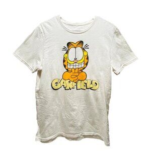 Garfield T-Shirt Adult Medium White Short Sleeve Garfield's Smile Logo Tee READ